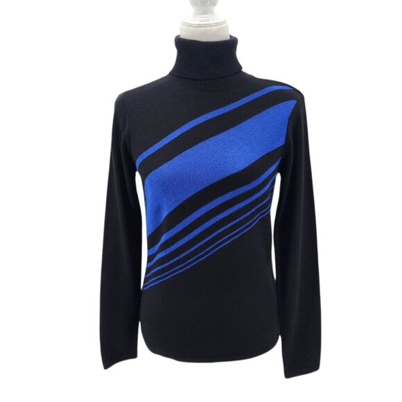 NEW Vintage Apostrophe Womens Small Sweater Wool Blend Turtleneck Stripe Retro - Picture 1 of 10